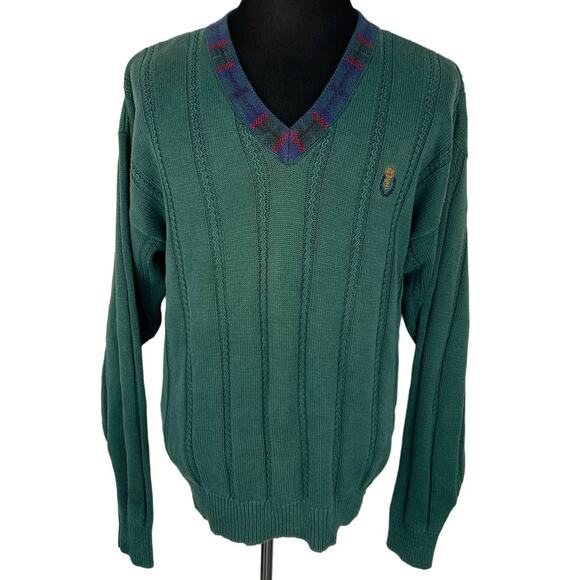 Vintage Chaps Ralph Lauren Preppy Green V Neck Sweater - Men's L - Picture 1 of 4